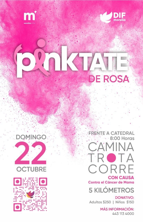 DIF Morelia convoca a la carrera Pinktate de Rosa con causa contra el cáncer de mama 