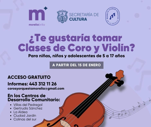 Gobierno de Morelia abre clases gratuitas de Coro y Violín 