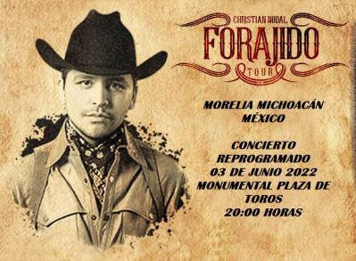 Christian Nodal  por fin se presentará con su Forajido Tour en la Plaza Monumental de Morelia, 03/06/2022