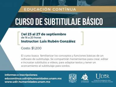 UDIR Unidad de Investigación sobre Representaciones Culturales y Sociales Convoca al Curso de Subtitulaje  Básico 