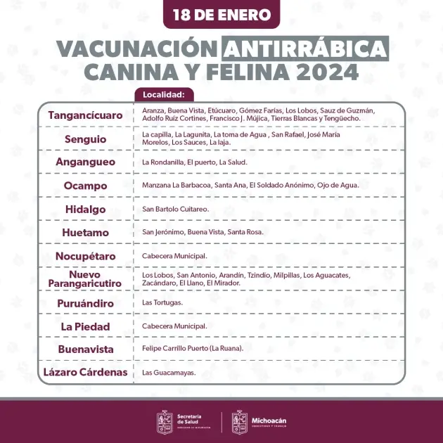 SSM anuncia vacunación antirrábica para perros y gatos en 14 municipios