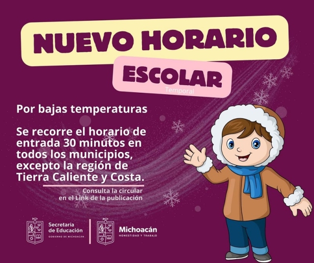  Más de 7 mil Escuelas Implementan Horario de Invierno en Michoacán: SEE 